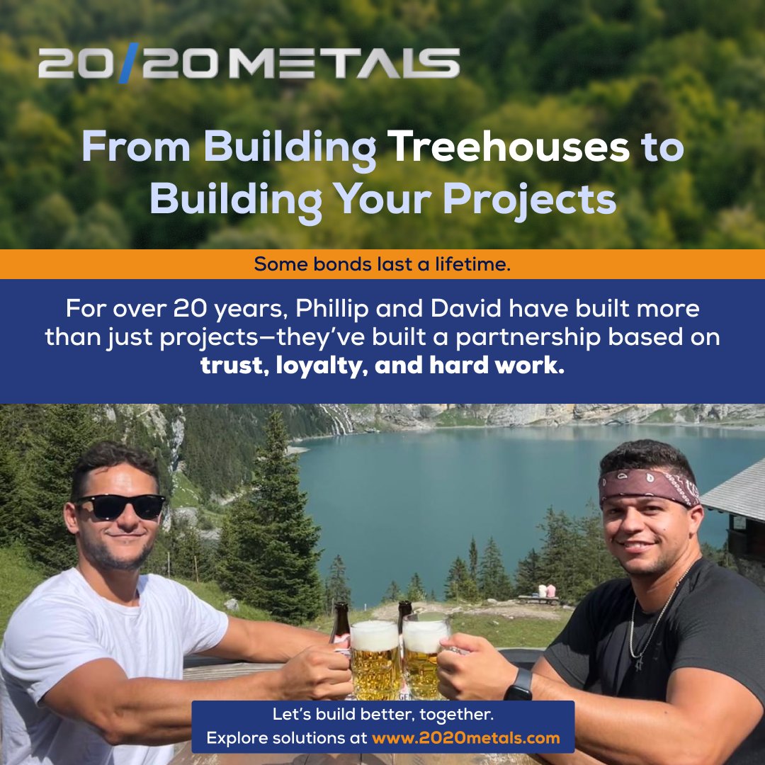 20/20 Metals LLC (@2020metals) on Twitter photo From treehouses to trusted projects 🛠 Phillip & David built 20/20 Metals on 20+ years of loyalty, trust & shared vision. 
Get reliable service & high-quality materials for every project. 💪✨ 2020metals.com 
#BuiltOnTrust #2020Metals From treehouses to trusted projects 🛠 Phillip & David built 20/20 Metals on 20+ years of loyalty, trust & shared vision. 
Get reliable service & high-quality materials for every project. 💪✨ 2020metals.com 
#BuiltOnTrust #2020Metals