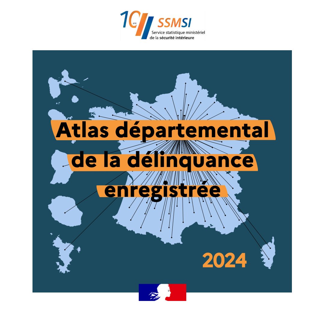 Le SSMSI publie la seconde édition de l'Atlas départemental de la délinquance enregistrée en 2024, en incluant les collectivités d'outre-mer.
👉interieur.gouv.fr/Interstats/Act…

<a href="/PoliceNationale/">Police nationale</a> <a href="/Gendarmerie/">Gendarmerie nationale</a> <a href="/prefpolice/">Préfecture de Police</a> <a href="/Interieur_Gouv/">Ministère de l'Intérieur</a>