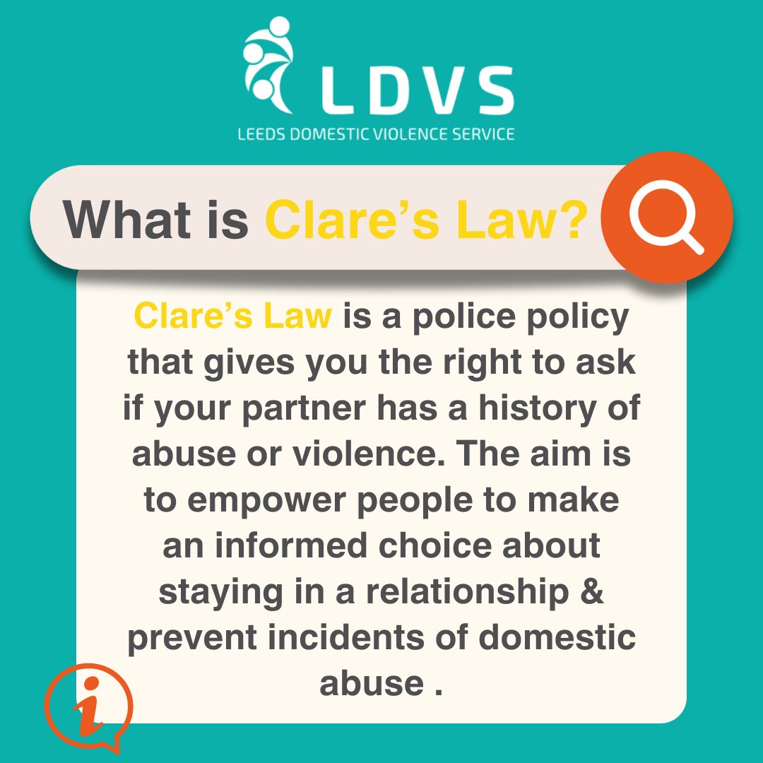 Leeds Domestic Violence Service (@ldvs7) on Twitter photo Clare's Law is an important police policy which gives you the right to ask if your partner has any history of abuse or violence
Read our blog to find out more about Clare's Law ldvs.uk/clares-law-dom…
To make a Clare's Law application to <a href="/WestYorksPolice/">West Yorkshire Police</a> westyorkshire.police.uk/form/clares-law Clare's Law is an important police policy which gives you the right to ask if your partner has any history of abuse or violence
Read our blog to find out more about Clare's Law ldvs.uk/clares-law-dom…
To make a Clare's Law application to <a href="/WestYorksPolice/">West Yorkshire Police</a> westyorkshire.police.uk/form/clares-law