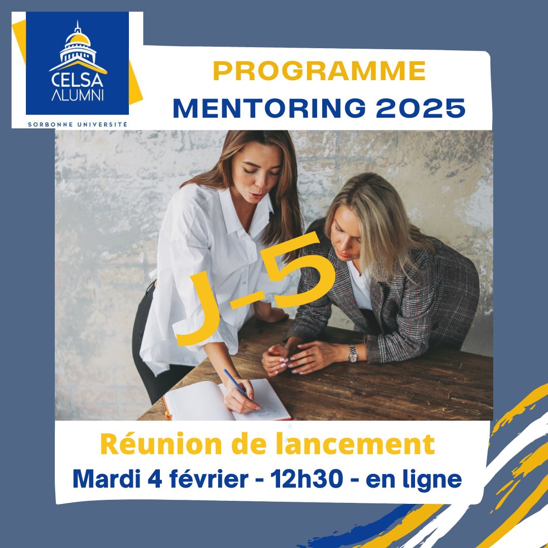 🚀 J-5 avant le lancement de notre programme de #mentoring 2025 ! Futurs mentors ou futurs mentorés, inscrivez-vous vite à notre réunion en ligne prévue le 4 février à 12h30 :
👉 celsa-alumni.com/fr/event/mento… 
#tutorat #CELSA #carrière #reconversionpro #CELSAAlumni