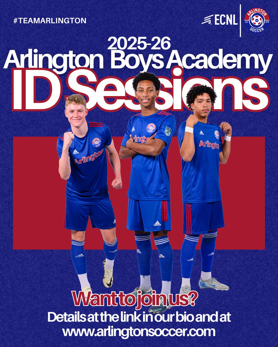 arlingtonsoccer's tweet image. Interested in Arlington Boys Academy?
ID Sessions are around the corner!

Arlington Soccer will host Boys Academy Talent ID Sessions in February and March 2025, for the 2025-2026 season. 

Feb 9 &amp;amp; Feb 16
1:30-2:45pm: 2007, 2008, 2009
3-4:14pm: 2010, 2011
4:30-6pm: 2012, 2013