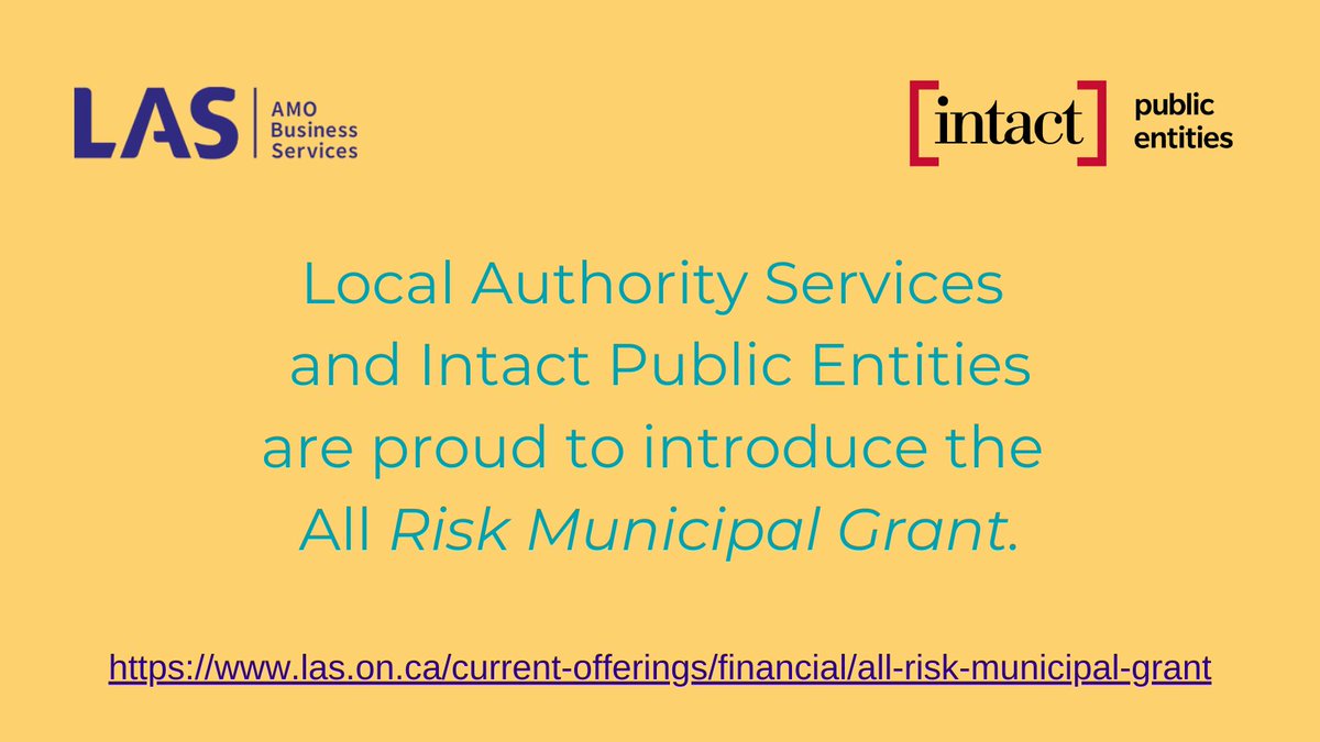 LAS and <a href="/IntactPE/">Intact Public Entities</a> introduce the All Risk Municipal Grant. Three #ONMuni demonstrating exceptional and creative solutions to #riskmanagement challenges will each receive a $10,000 grant to support their initiatives.
las.on.ca/current-offeri…