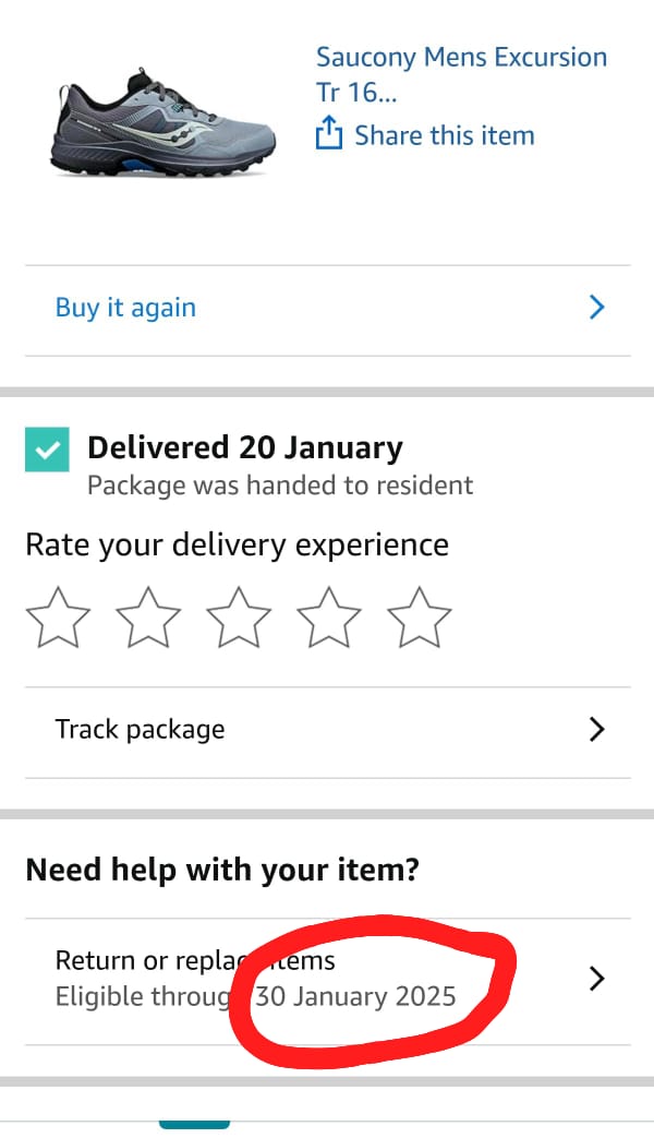 vibhew's tweet photo. @AmazonHelp @amazonIN HELP Shoes order eligible for return till Jan 30.. tried asking for refund today (on last day) and it does not show option. Customer service could not resolve, raised an internal request. Order #403-0604539-5728304 https://t.co/kETULEcSqu