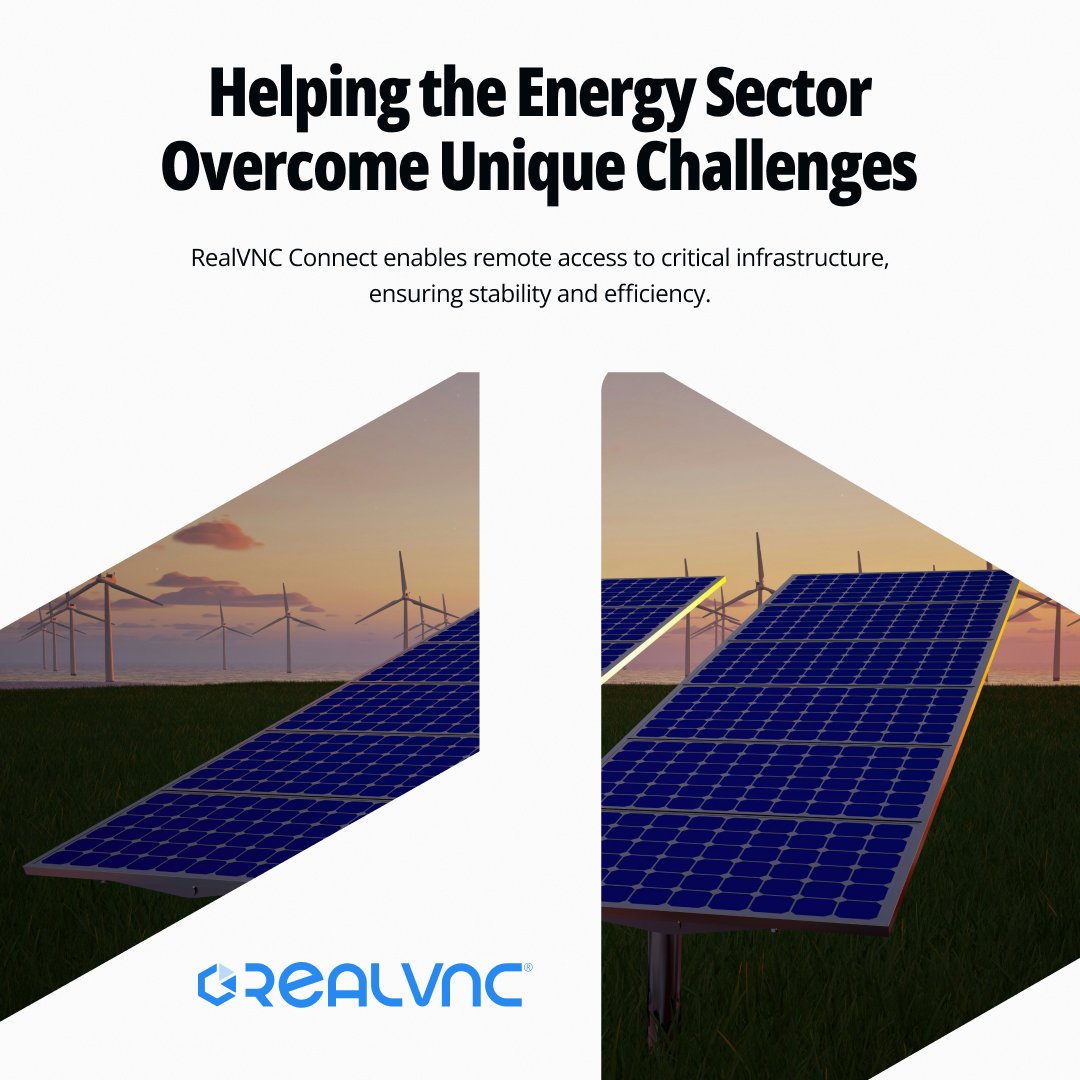RealVNC's tweet image. The energy sector faces challenges that require robust solutions. RealVNC Connect enables remote access to critical infrastructure, ensuring stability and efficiency, not to mention helping avoid downtime. 

#energy #remoteaccess #RealVNC
