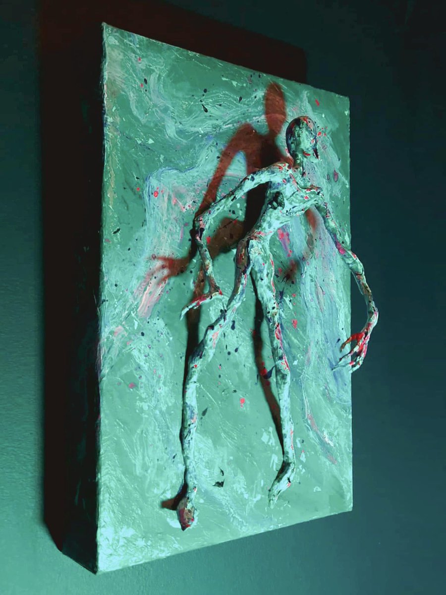 'LAKE HOUSE'

20 x 30 cm, mixed media. clay, acrylics, UV paint, wire etc on canvas with wood backing.

see more images below for different angles &amp; the UV effect :)