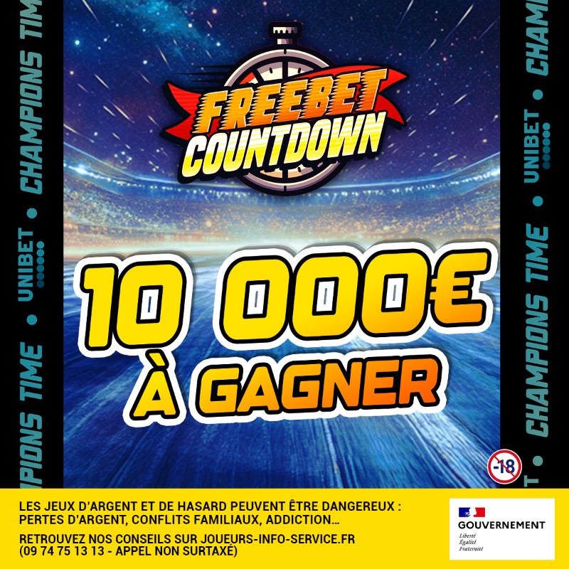 UnibetFrance's tweet photo. 🤝 5€ de Freebets pour 2000 joueurs ! Participe au 𝙁𝙧𝙚𝙚𝙗𝙚𝙩 𝘾𝙤𝙪𝙣𝙩𝙙𝙤𝙬𝙣 pour rentrer dans le TAS 🍀

🙏 On s'excuse de la gêne occasionnée lors des problèmes techniques survenus hier soir.

Tu as jusqu'à 19h pour participer 👇