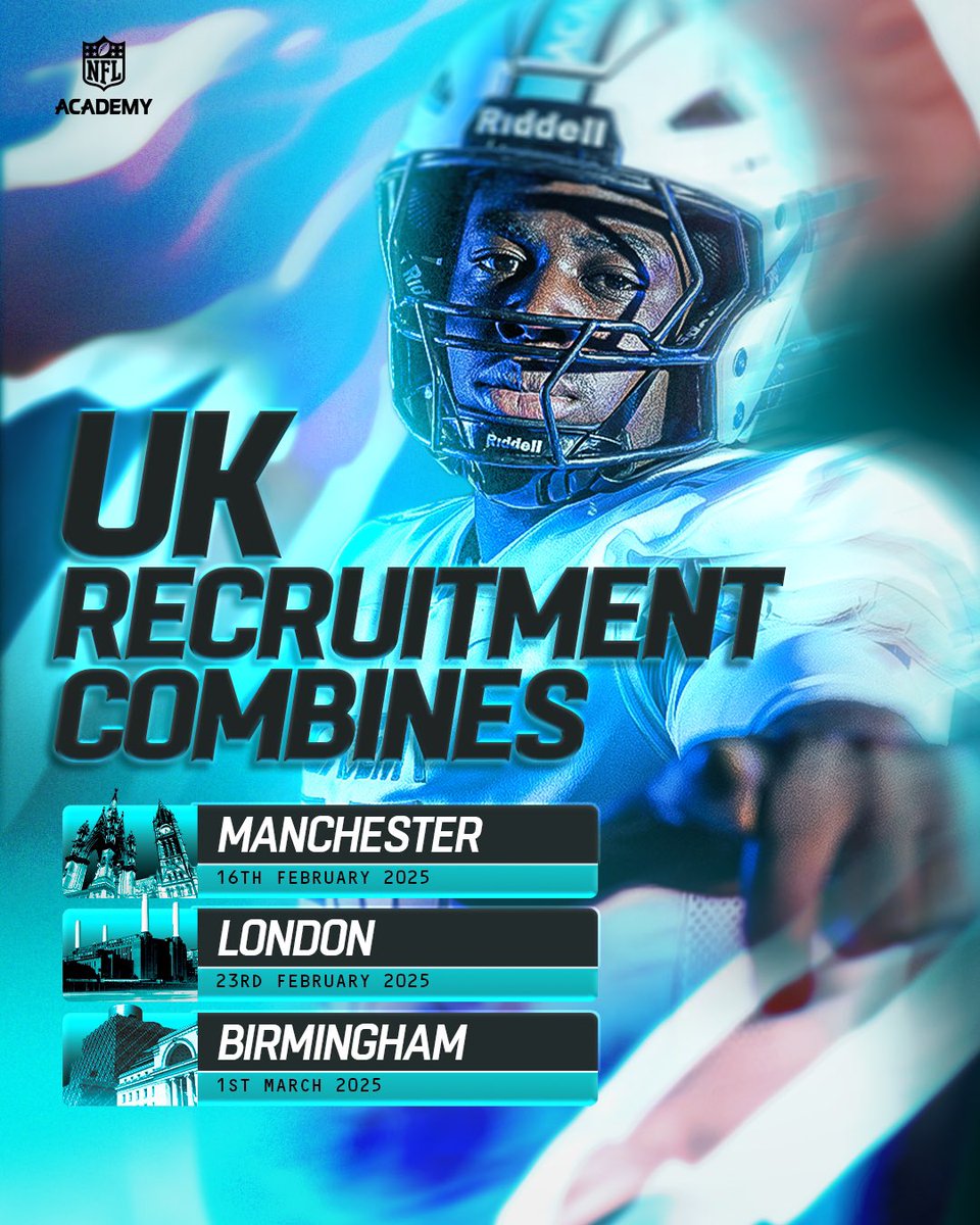 NFLAcademy's tweet image. 🇬🇧 UK recruitment combines inbound!

This is your chance to show your skills in front of our coaches. Tag someone who should attend 👇

Athletes need to be born after 15 June 2006 to participate. Apply for your spot: nfl-academy.loucoll.ac.uk/event/uk-tryou…