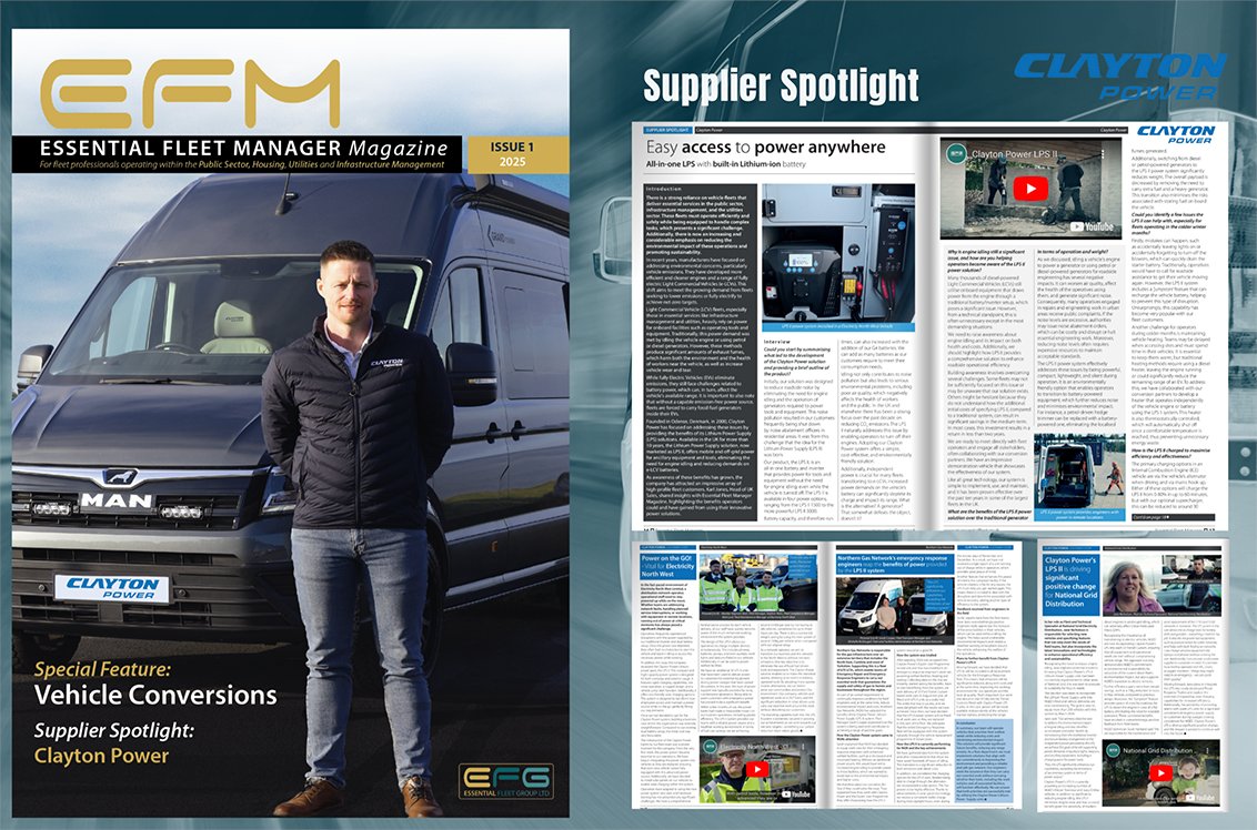 Easy access to power anywhere. Check out the all-in-one LPS with a built-in Lithium-ion battery from <a href="/ClaytonPowerUK/">Clayton Power, UK</a>  -supplier spotlight feature in the latest issue of Essential Fleet Manager - Issue 1 (2025), available now at online.fliphtml5.com/bynsc/suec/#p=1