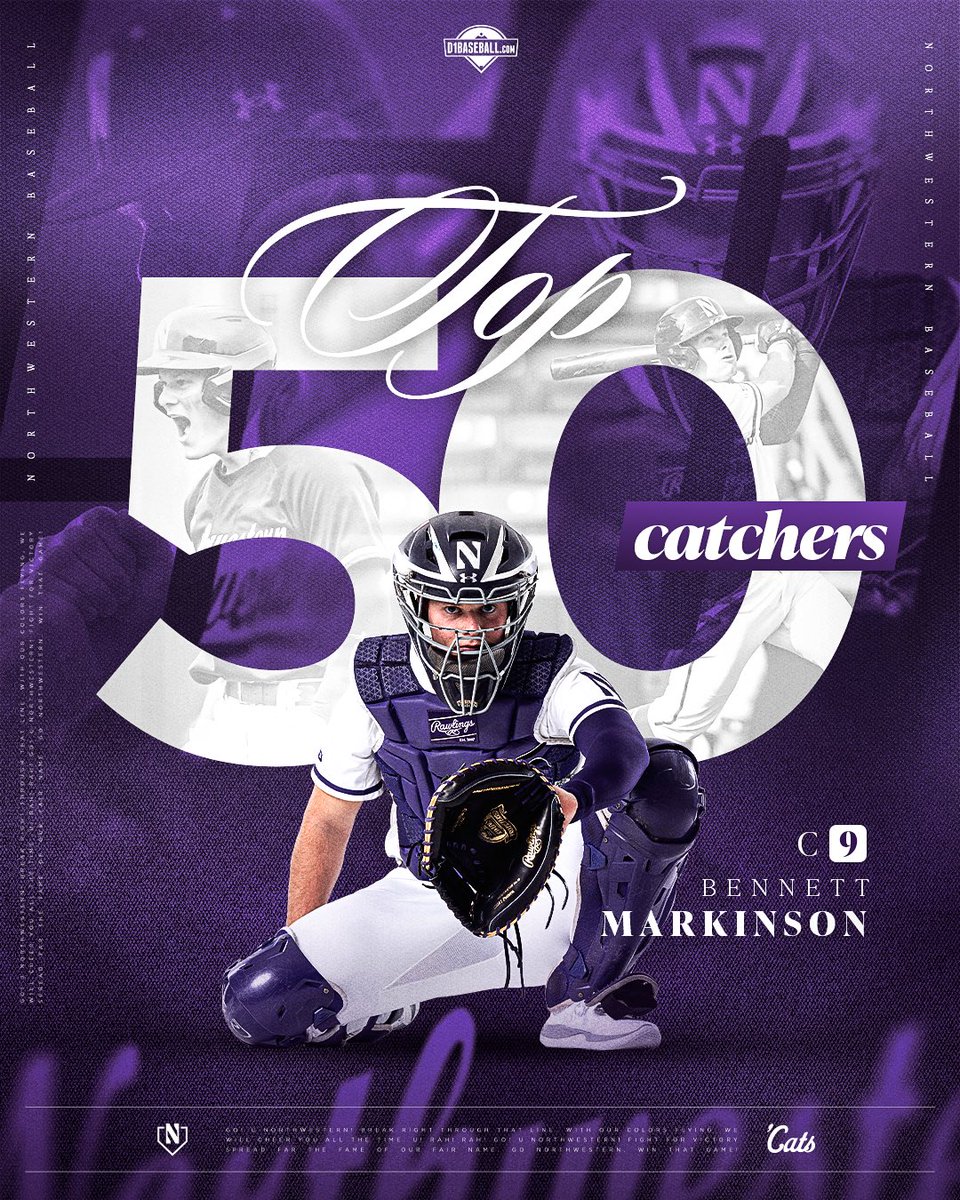 Northwestern Baseball (@nucatsbaseball) on Twitter photo Top 5️⃣0️⃣ Catchers 💪
<a href="/bmarkinson9/">Bennett Markinson</a> has been named to <a href="/d1baseball/">D1Baseball</a>’s Top 50 Catchers List! Top 5️⃣0️⃣ Catchers 💪
<a href="/bmarkinson9/">Bennett Markinson</a> has been named to <a href="/d1baseball/">D1Baseball</a>’s Top 50 Catchers List!
