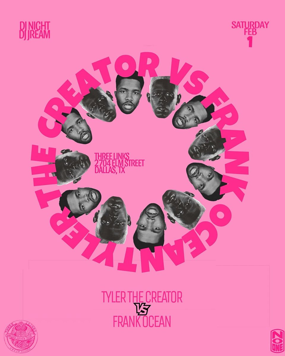 TYLER THE CREATOR // FRANK OCEAN DJ NIGHT!
FEB 1! This Saturday Come listen to Tyler The Creator and Frank Ocean (+Manifest him to drop a new album) with @djxjream ! 

No Cover! Only Vibes!