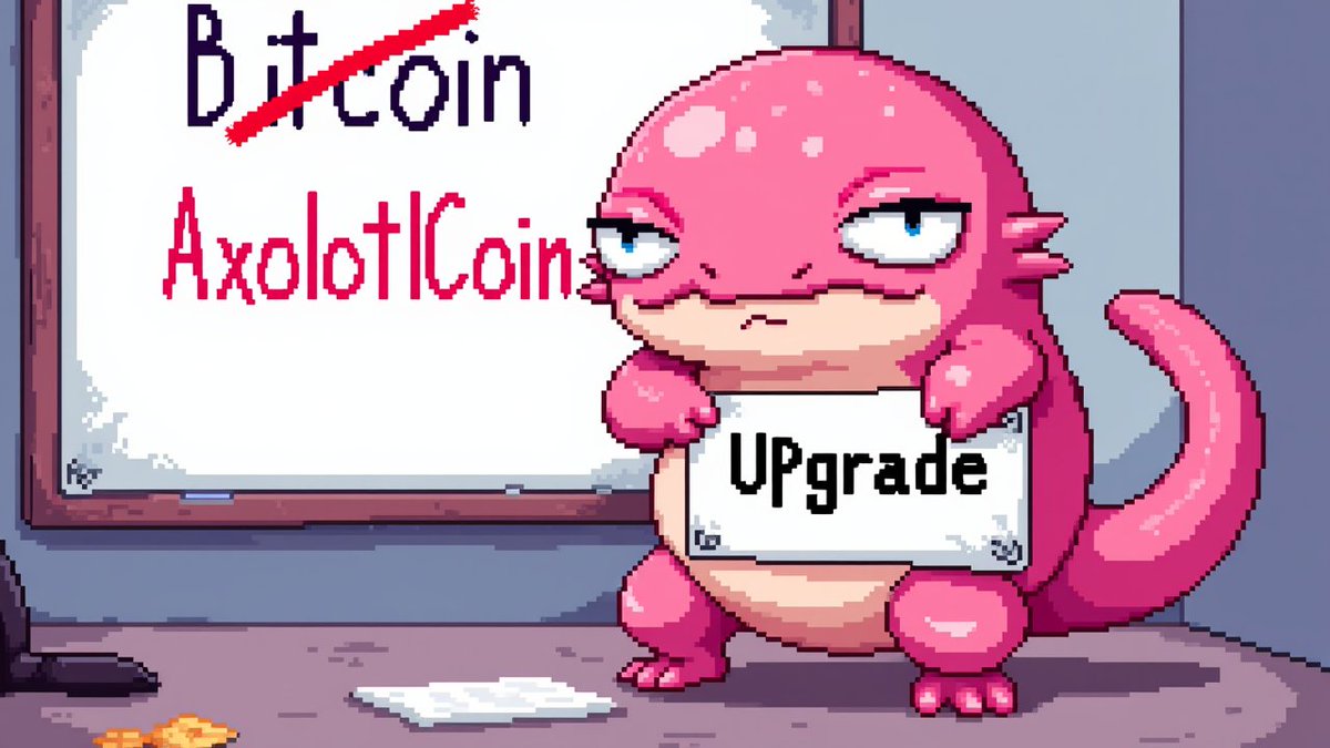 based_axolo's tweet photo. When you realize Bitcoin is basic and $AXOLO is the upgrade you needed.   
Who needs decentralization when you have a decentralized cuteness? https://t.co/LSGL7e2RpO