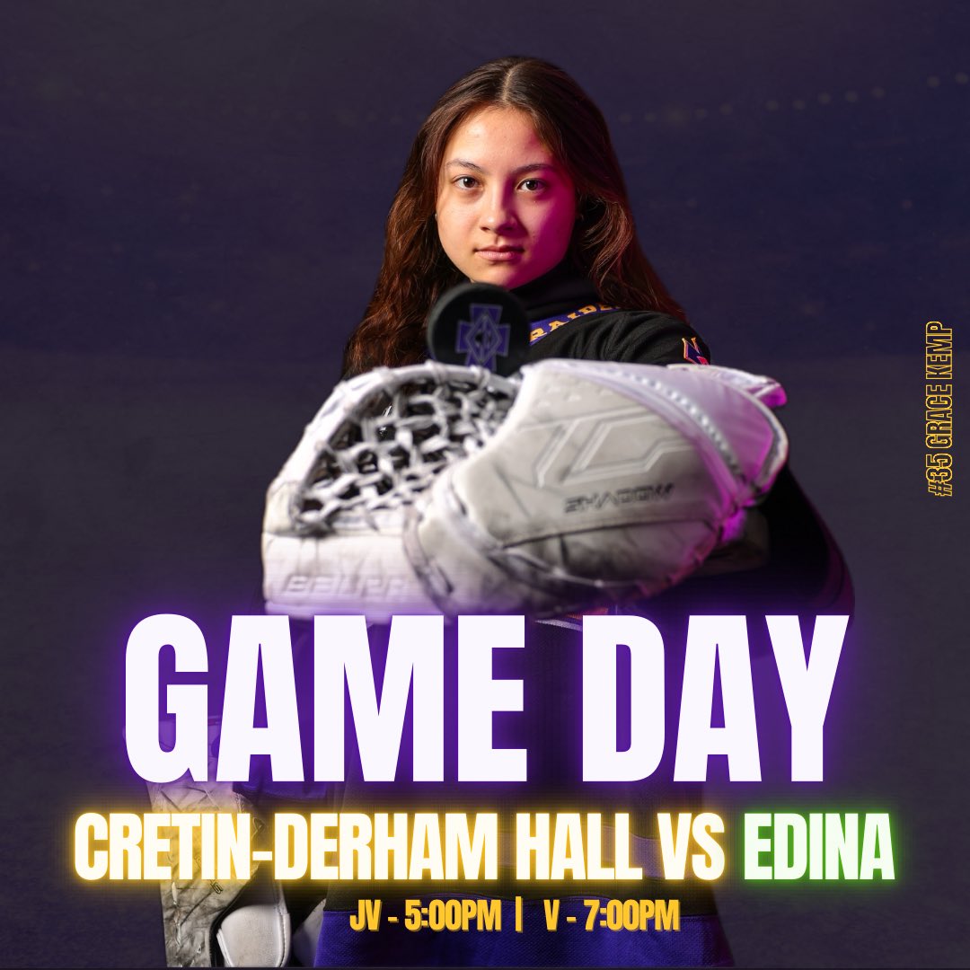 🏒 Game Day! 🏒

#15 Cretin-Derham Hall Girls Hockey faces #2 Edina in a powerhouse top 20 matchup with just two games remaining in the regular season. Don’t miss the action as both teams battle for momentum heading into playoffs!

JV – 5:00 PM
Varsity – 7:00 PM
Braemar Ice Arena