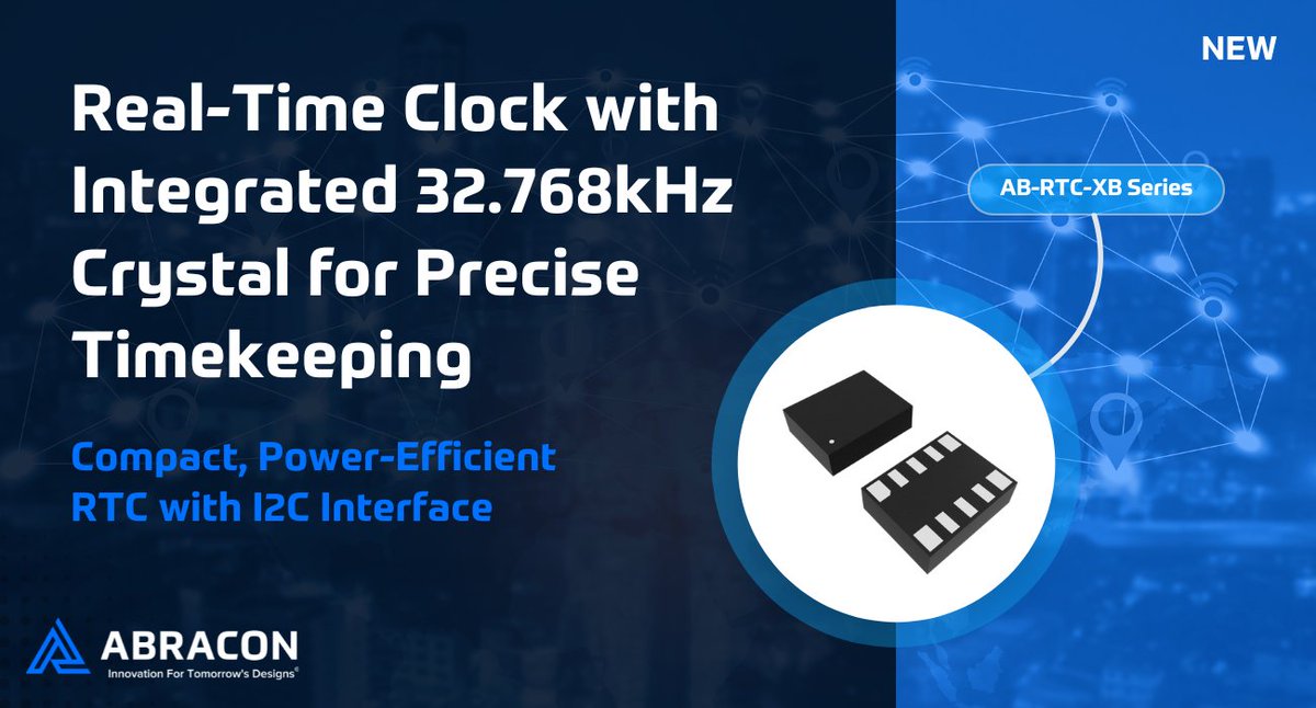 Abracon's tweet photo. Abracon's new Real-Time Clock (RTC) with an integrated 32.768 kHz crystal oscillator simplifies design and minimizes power consumption. Learn more about its automatic battery switchover and I2C interface: https://t.co/JldFU7XcJr
#RTC #RealTimeClock #EmbeddedSystems #Abracon https://t.co/P0UP5gSQbb