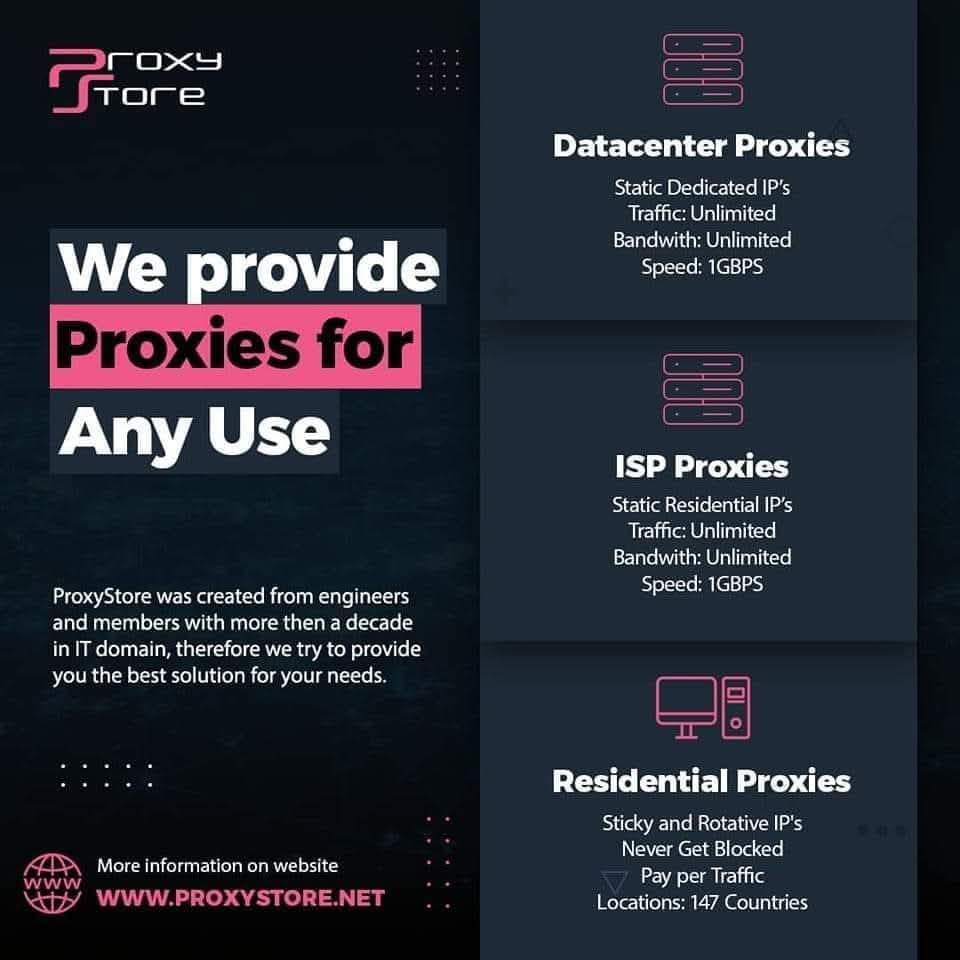 proxystorenet's tweet image. 🚀Looking for quality proxies that support any use? That's why we are here! 

🔎 Visit us at proxystore.net

🟢24/7 support system!

🏷️💲Use "iloveproxystore" to benefit for 🔟% discount on all our static plans! #proxy #proxies #discount #residential #isp