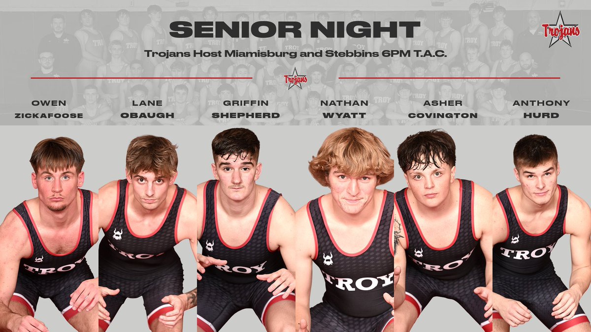 Let’s fill the Trojan Activity Center for our senior wrestlers tonight! Senior activities begin at 5:50 PM, wrestling starts at 6! <a href="/Wrestling_Troy/">Troy High School Wrestling</a> <a href="/troyhstrojans/">Troy Athletics</a> <a href="/THSBigRedRumble/">Big Red Rumble</a>