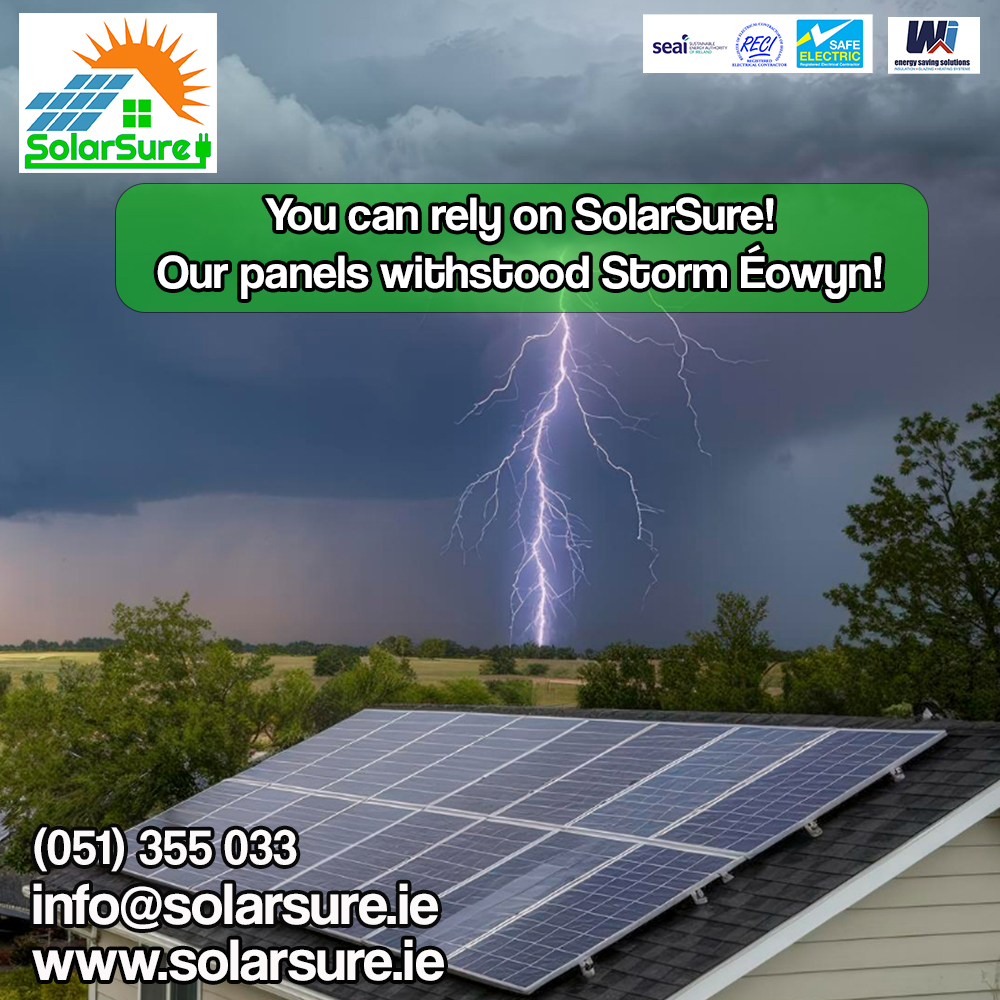 You can rely on our SolarSure solar panels to get you through the worst! 

Get a quote from us today at solarsure.ie!

#strongandsturdy #solarpower #solarsure #StormEowyn