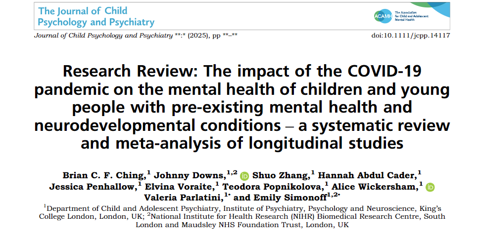 Brian Ching (@briancfching) on Twitter photo 2nd PhD paper out: Systematic review and meta-analysis of longitudinal studies on the impact of the COVID-19 pandemic on the mental health of children and young people with pre-existing mental health and neurodevelopmental conditions <a href="/TheJCPP/">Journal of Child Psychology and Psychiatry</a>
doi.org/10.1111/jcpp.1… 2nd PhD paper out: Systematic review and meta-analysis of longitudinal studies on the impact of the COVID-19 pandemic on the mental health of children and young people with pre-existing mental health and neurodevelopmental conditions <a href="/TheJCPP/">Journal of Child Psychology and Psychiatry</a>
doi.org/10.1111/jcpp.1…