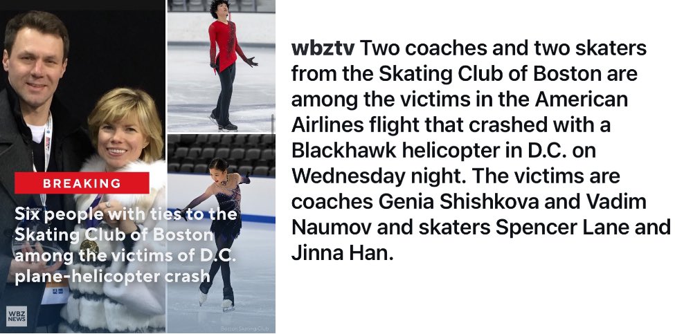 PLANE CRASH UPDATE: Our CBS affiliate in Boston reporting on the figure skaters &amp; coaches killed in the collision between a passenger plane and military helicopter. 
67 people are believed to be dead according to investigators. Updates now on <a href="/CBS8/">CBS 8 San Diego</a> Mornings