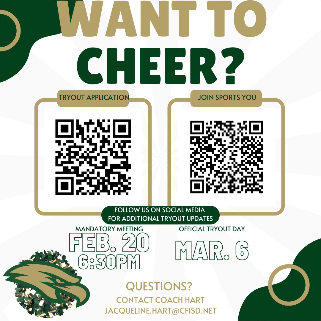 Cy Falls Cheer (@cyfallscheer) on Twitter photo Tryouts will be here soon!! Make sure you fill out the application and join SportsYou π£ <a href="/cyfallshs/">Cypress Falls HS</a> <a href="/CyFallsAth/">Cy Falls Athletics</a> <a href="/LabayMS/">Labay Middle School π¦
</a> <a href="/truittcfisd/">Truitt Middle School</a> <a href="/SpillaneMS/">Spillane Middle School</a> <a href="/cheerfactorytx/">Cheer Factory TX</a> Tryouts will be here soon!! Make sure you fill out the application and join SportsYou π£ <a href="/cyfallshs/">Cypress Falls HS</a> <a href="/CyFallsAth/">Cy Falls Athletics</a> <a href="/LabayMS/">Labay Middle School π¦
</a> <a href="/truittcfisd/">Truitt Middle School</a> <a href="/SpillaneMS/">Spillane Middle School</a> <a href="/cheerfactorytx/">Cheer Factory TX</a>