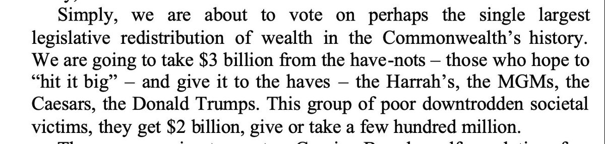Looking through PA’s legislative archives today and found an interesting reference to Trump, circa 2004.

(Context: Lawmakers were passionately debating whether to pass legislation to allow gambling in PA, which they did)