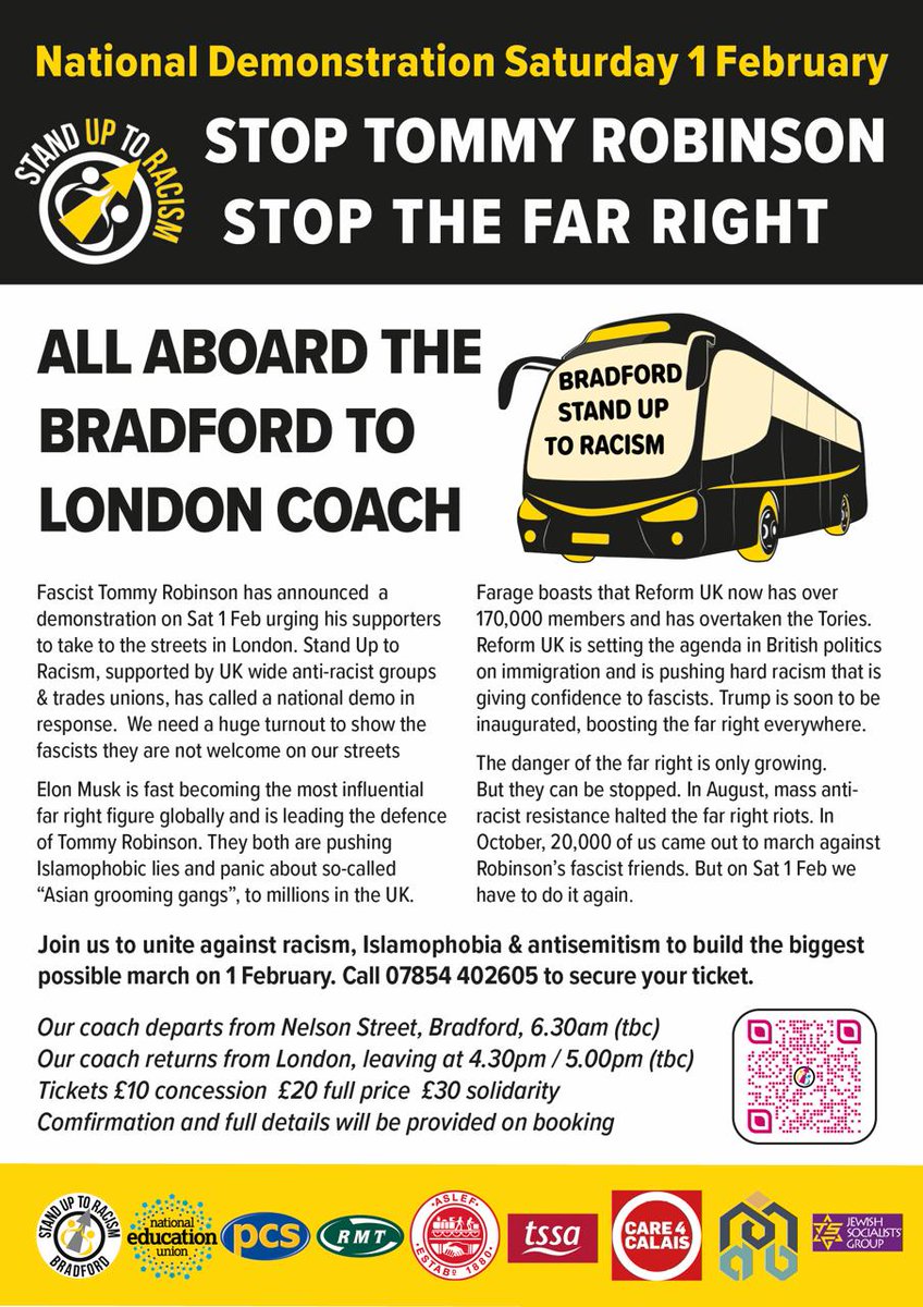 Still time to join the Stand Up To Racism coach from Bradford this Saturday. #educatorsagainstthefarright
<a href="/AntiRacismDay/">Stand Up To Racism</a> #StandUpToRacism