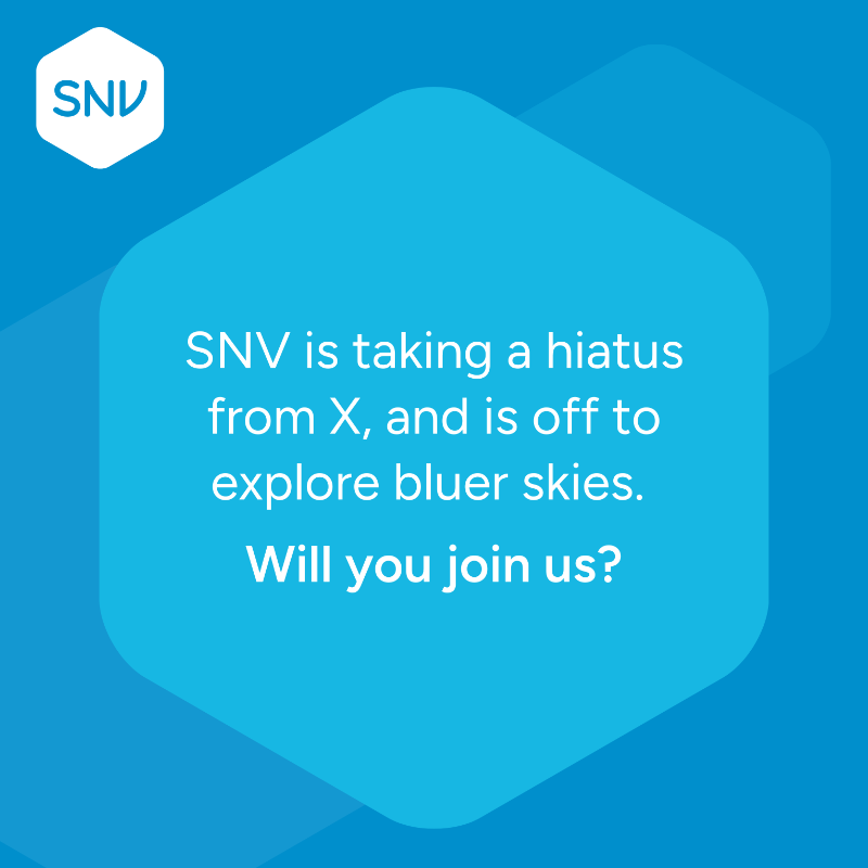 SNVworld's tweet photo. SNV is pausing activities on X to explore bluer skies. Recent developments have shown that X is rapidly changing into a platform that contradicts our culture and values. Thank you for being part of our journey and make sure you follow us on Bluesky as https://t.co/UrozqebJ1B.