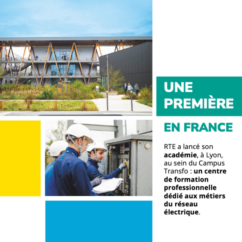 rte_france's tweet photo. Pour faciliter et accélérer la formation de ses futurs talents, et ainsi répondre au défi de la transition énergétique, RTE lance son "Académie" au cœur du Campus Transfo à Lyon. 🎓
Reportage de ce centre unique en France à découvrir dans le magazine Transitions ! 👇