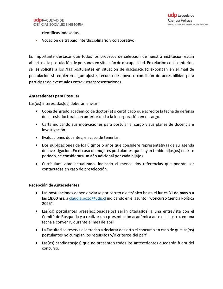AldoMadariaga's tweet photo. Estamos contratando! We're hiring!

Plaza abierta de jornada completa en Escuela de Ciencia Política UDP

Postulaciones hasta el 31 de marzo!

Cualquier consulta por DM

Favor difundir
@REPAL_LatAm @LasaSubnatPolit @LASACONGRESS  @ecprLAP @RedSAAP @RedPolitologas @ALACIP_oficial https://t.co/guwzGzrXkF