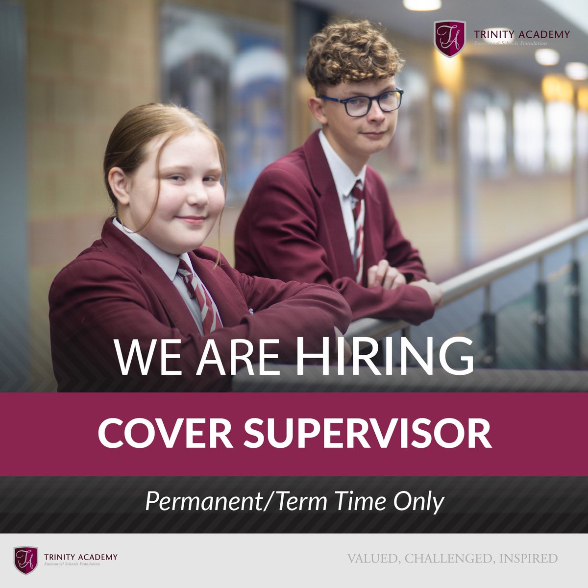 WE ARE HIRING

Trinity Academy have an exciting opportunity for an enthusiastic and motivated individual to join our team. 
 
⬇️
mynewterm.com/jobs/135007/ED…

#ESFmat #CoverSupervisor #TrinityAcademy