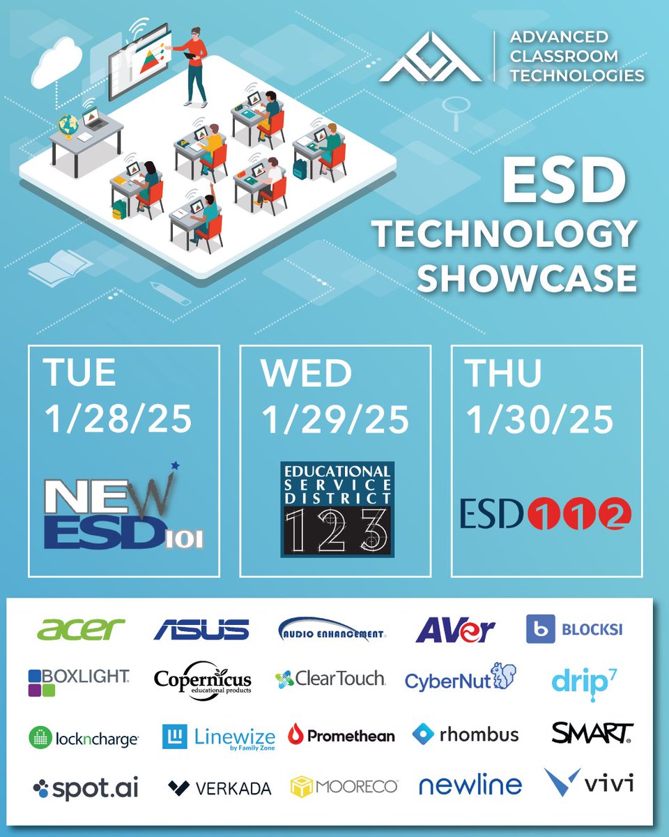 AdvClassTech's tweet image. The final day of the ESD Technology Road Showcase starts today at ESD 112 in Vancouver, WA. Discover cutting-edge technology solutions that help transform classrooms into engaging, inclusive, and innovative learning environments. Learn more at hubs.la/Q034Dvl_0