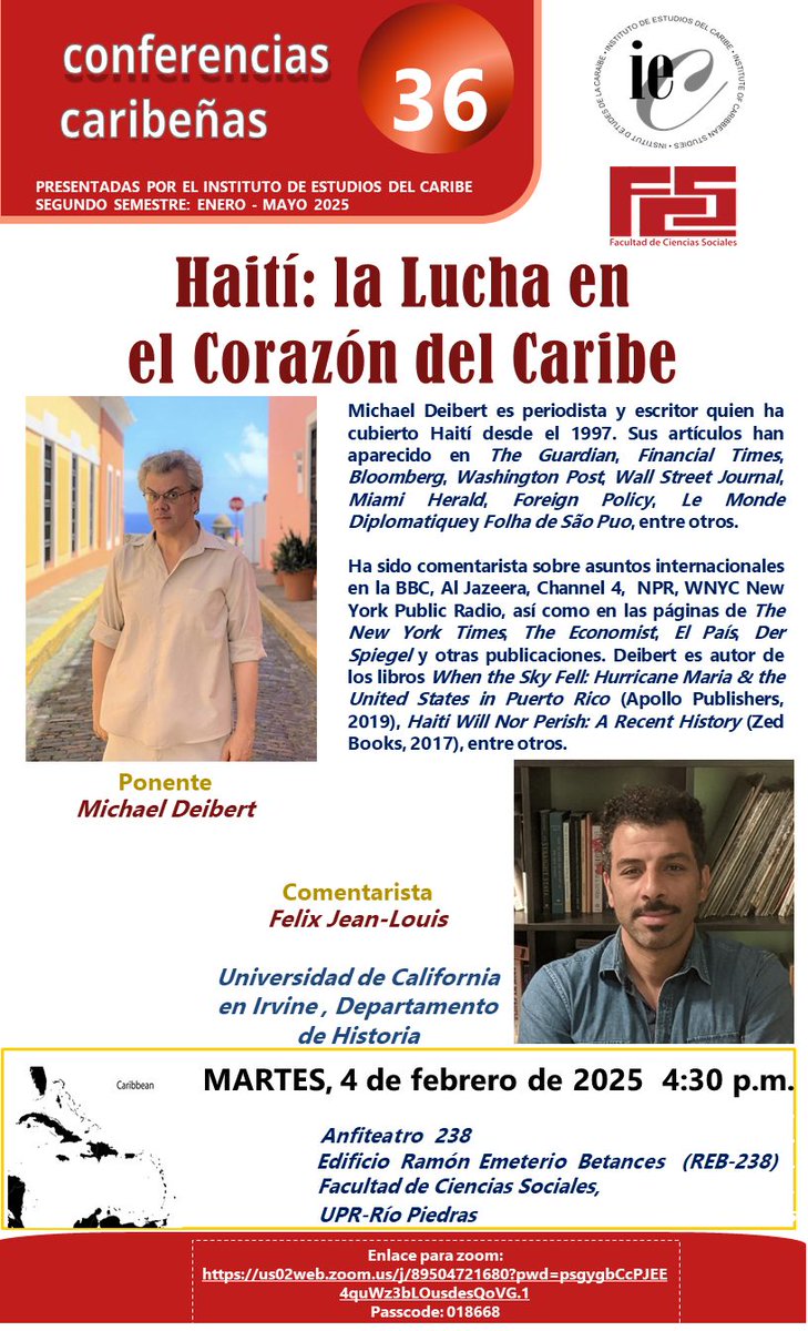 First Caribbean Conference of <a href="/IECICSUPR/">Instituto de Estudios del Caribe UPRRP</a> for this semester. Next Tuesday at <a href="/uprrp/">UPR Río Piedras</a>.