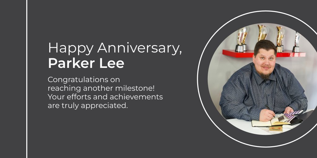 Happy Work Anniversary, Parker! Your creativity and vision as Senior Art Director inspire us all and bring our ideas to life. Cheers to another year of making magic happen!
