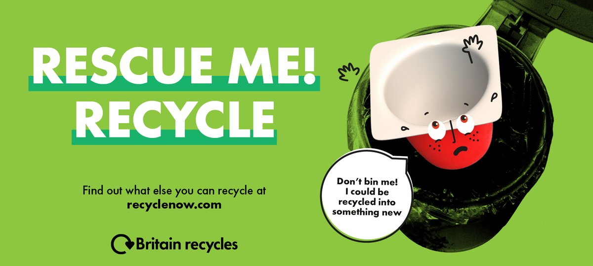 Yogi the yoghurt pot says:  “My New Year’s resolution is to be recycled and given a  new purpose!” Let’s help  Yogi and all yoghurt pots  achieve their goals and be  recycled into something  new in 2025! #RescueMeRecycle