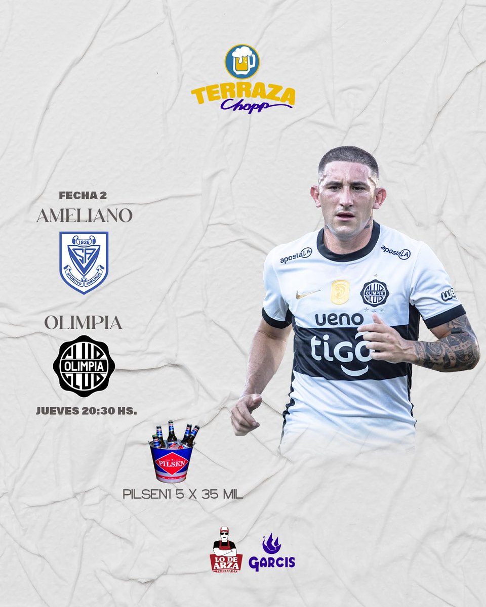 Juernes! Hoy Ameliano vs Olimpia ⚽️ 20:30
Hs.
• Promo Pilsen’i 5x35 mil 🍺🍺

📲 +Info al WhatsApp 👉🏻 wa.me/595981542888