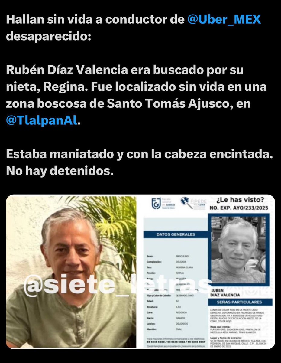 Ayúdenme a localizarles, necesitamos unir fuerzas para detener las olas de violencia que se presentan ante nuestras familias. Y que la empresa de @uber_mex nos dé reparaciones integrales a nuestras familias, no es posible que sigan siendo negligentes ante tanta violencia.
