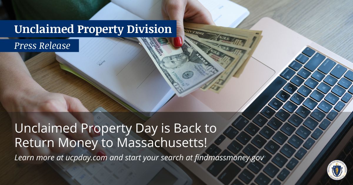 Saturday is unclaimed property day! Search your name at findmassmoney.gov to claim what's yours! Read more here: masstreasury.org/single-post/un…