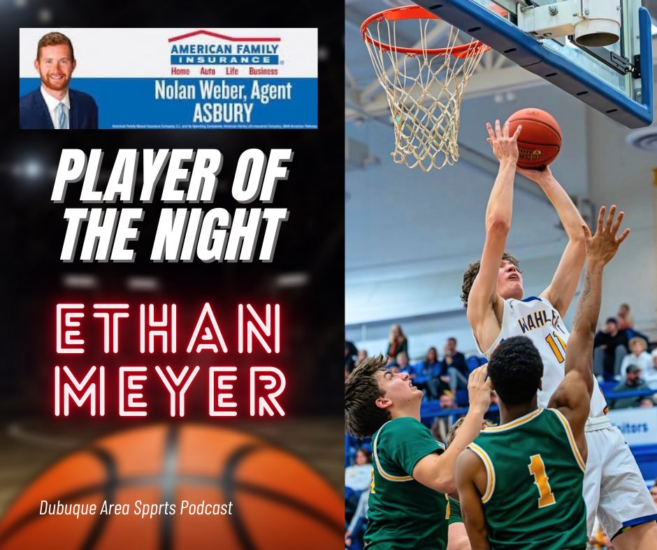 Nolan Weber Agency Player of the Night: Ethan Meyer, Wahlert Catholic

Ethan Meyer was everywhere for Wahlert Catholic on Tuesday night, leading the Golden Eagles to a hard-fought 59-51 victory over Cedar Rapids Washington. Meyer stuffed the stat sheet with 20 points, 5 rebounds,