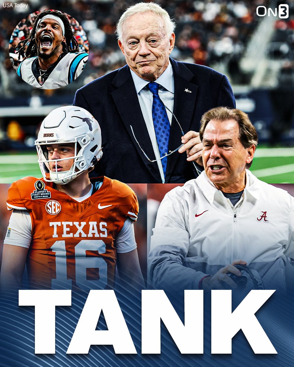 On3's tweet photo. NEW: Cam Newton believes Jerry Jones and the Dallas Cowboys have a master plan to draft Arch Manning and hire Nick Saban🫣
“I think they’re tanking for Arch. Make it make sense. Coach Schottenheimer has one-and-done written all over him...
Jerry Jones is a businessman, and he’s going to get into his Don Corleone mentality and he’s going to give him a deal he can’t refuse. Who? Nick Saban. Go get Nick Saban as your head coach and Arch Manning as your No. 1 pick.”
(via @FirstTake)
https://t.co/qZ2wyiBGNC