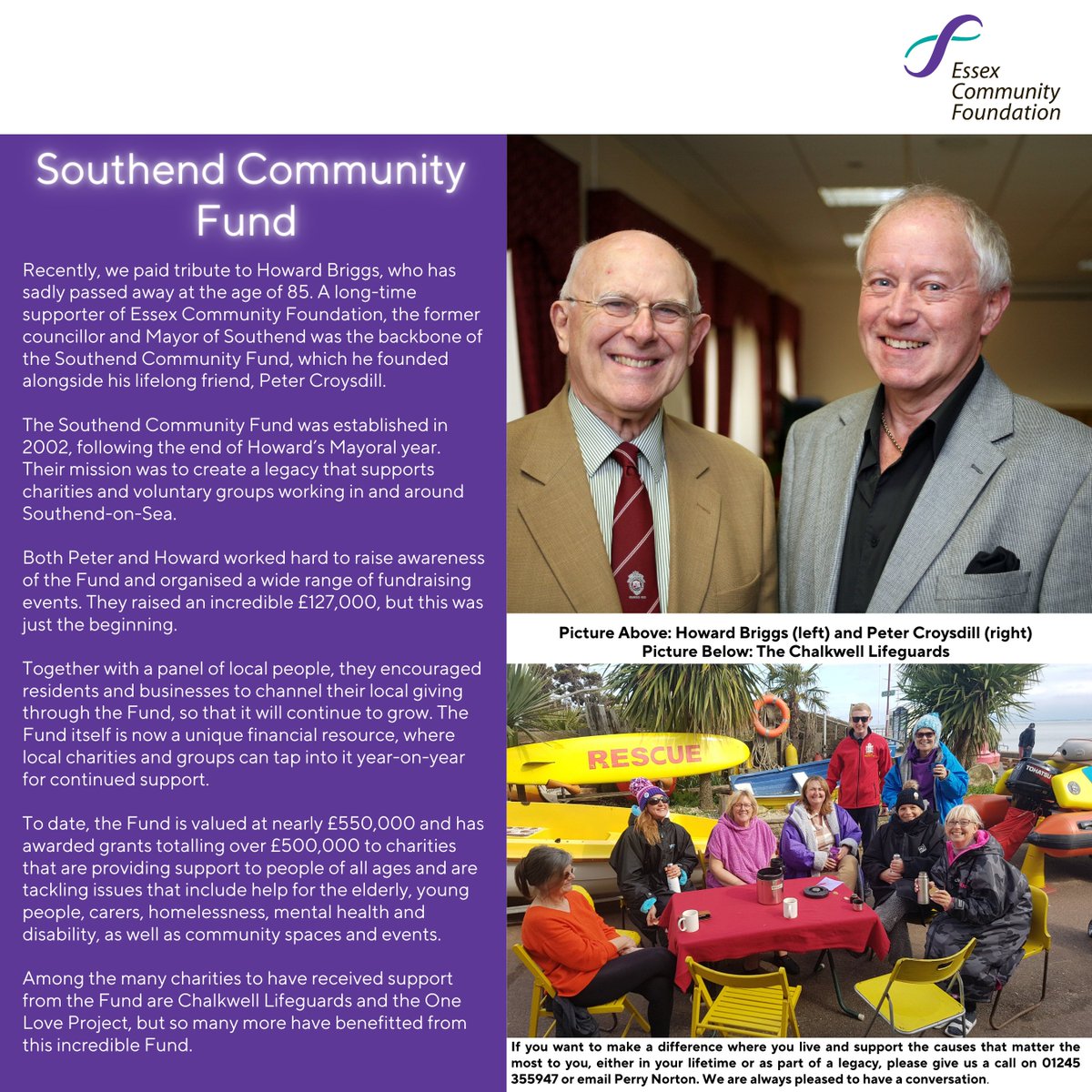 We are saddened to learn the passing of our long-time supporter and co-founder of the #Southend Community Fund, Howard Briggs.

We dedicate this week's #FundHolderFriday to him, his family and those who knew him.

Read our full tribute to Howard, here: tinyurl.com/ybfrkrph