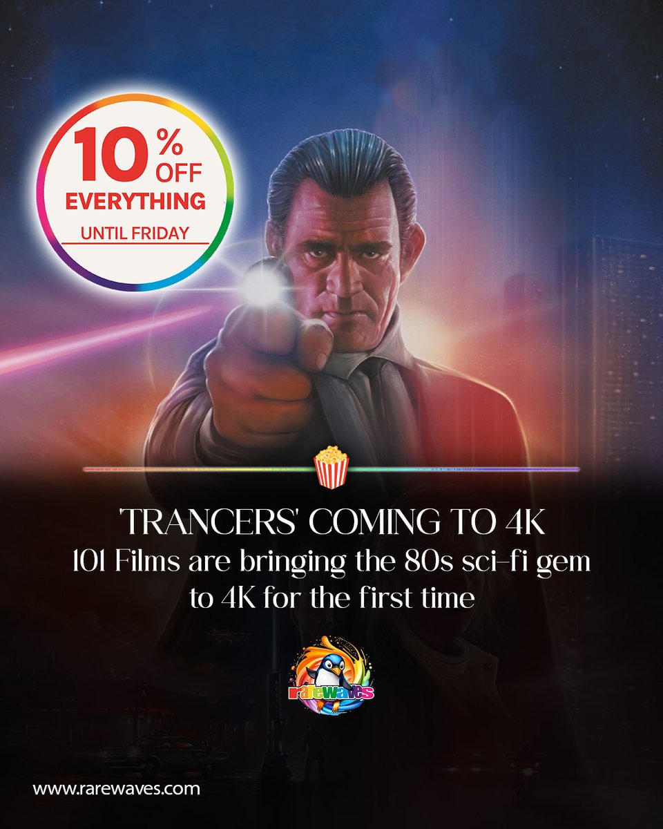 RarewavesCom's tweet image. 🧟 Part tech noir thriller part zombie hunt with a healthy dose of comedy, it's cult 80s cinema at its best!

Pre-Order the limited edition TRANCERS on 4K. First time ever for the UK thanks to @101FilmsUK 🤩
👉 tinyurl.com/101-collection

#Rarewaves🌈
#101Films #cultmovies 
#80s