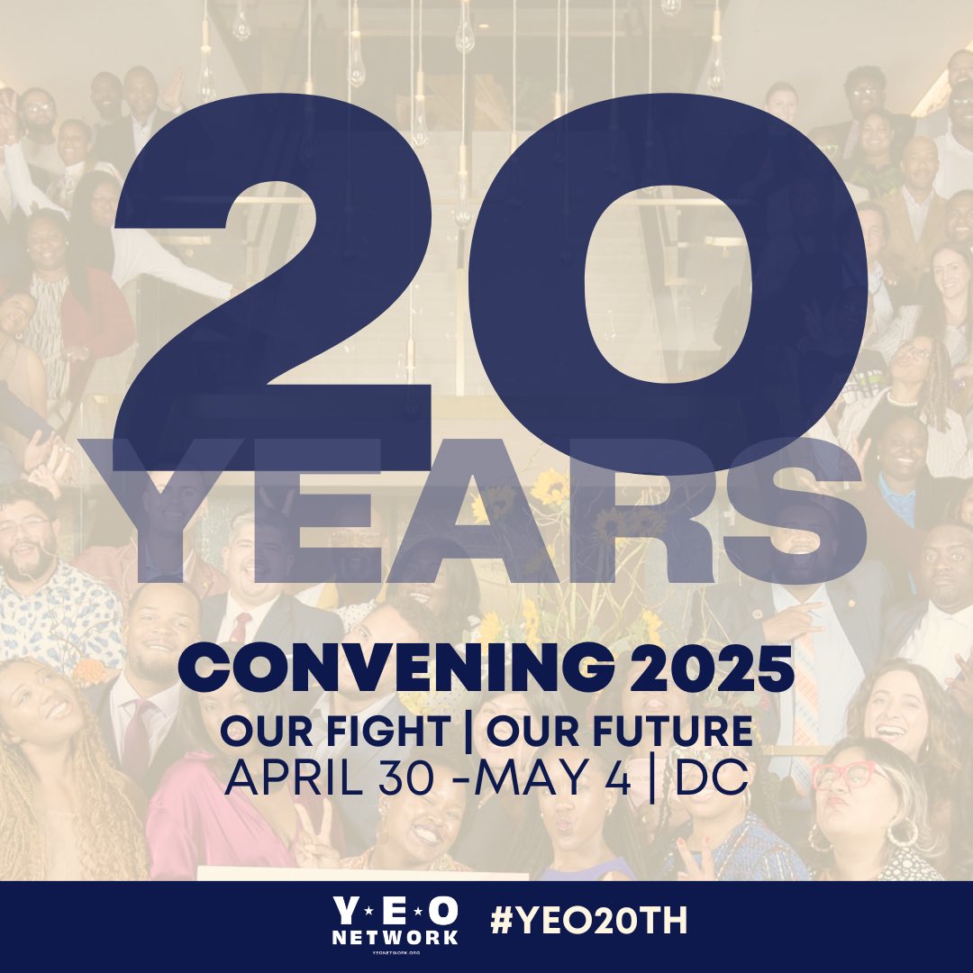 ICYMI - Registration is now open for the #YEO20th Anniversary Convening!

On Day 100 of a new administration, we’ll gather on the doorstep of power to plan the fight for our future. 

Are you a progressive elected leader under 40? Secure your spot today: yeonetwork.org/event-details-…