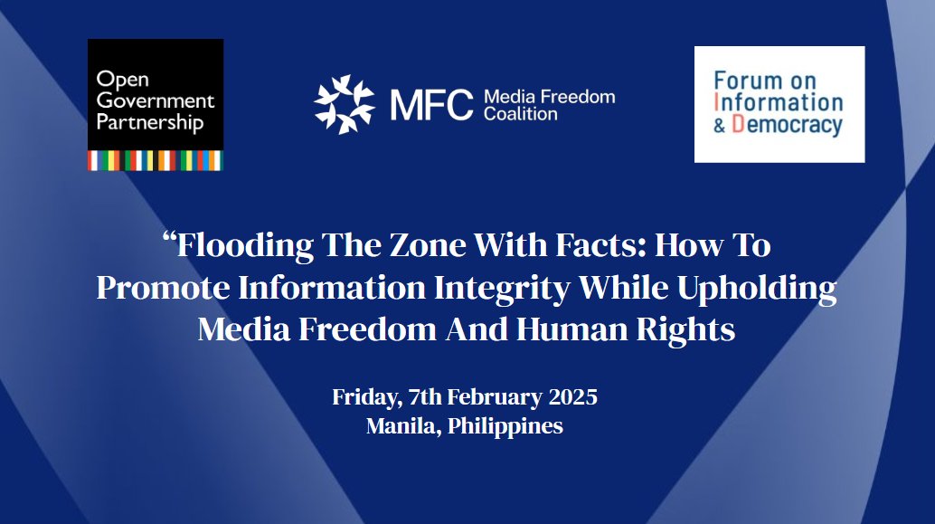 Media Freedom Coalition (@mediafreedomc) on Twitter photo Next week, the MFC is co-hosting a side session together with <a href="/opengovpart/">Open Gov Partnership</a> and <a href="/Forum_InfoD/">Forum on Information & Democracy</a> at the 2025 OGP Asia and the Pacific Regional Meeting.
Learn more here: mediafreedomcoalition.org/event/ogp-side… Next week, the MFC is co-hosting a side session together with <a href="/opengovpart/">Open Gov Partnership</a> and <a href="/Forum_InfoD/">Forum on Information & Democracy</a> at the 2025 OGP Asia and the Pacific Regional Meeting.
Learn more here: mediafreedomcoalition.org/event/ogp-side…