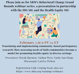 Please join us for SBM's Behavioral Change Grand Rounds webinar! (Information below)