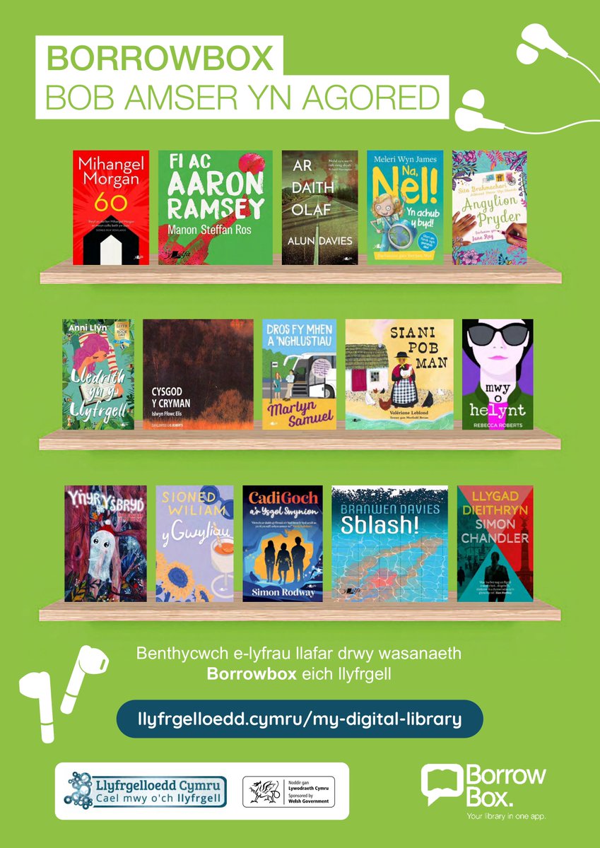 Mae casgliad newydd o eLyfrau llafar iaith Gymraeg wedi glanio ar <a href="/BorrowBox/">BorrowBox</a> 🥳 gyda theitlau i oedolion, pobl ifanc, dysgwyr a phlant! Diolch i Gymdeithas Deillion Gogledd Cymru <a href="/nwsb1/">Cymdeithas Deillion Gogledd Cymru</a>  am y gwaith recordio. llyfrgelloedd.cymru/my-digital-lib…