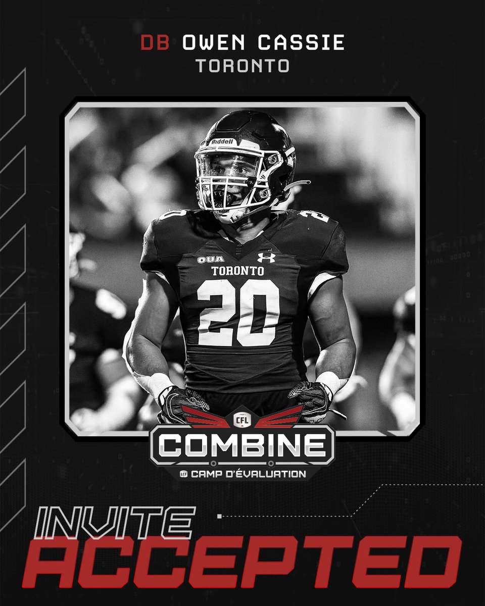 Combine bound! 🏈
 
Owen Cassie, Ryan Collins, Luka Stoikos and Jacob Wright have been invited to the Canadian Football League (CFL) Invitational Combine (Feb. 28) in Waterloo!