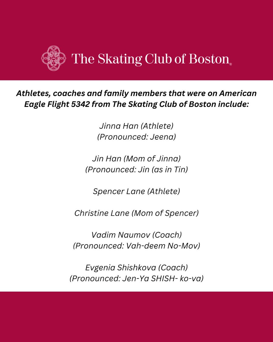 Statement from Doug Zeghibe, CEO and Executive Director, The Skating Club of Boston regarding Flight 5342.