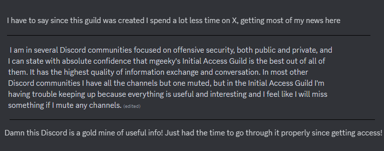 mariuszbit's tweet photo. 🔥 Initial Access Guild: 2nd registration round🔥

🔓https://t.co/Db7FXyoaRT

- 2 months later, The Guild became a thriving community
- Actionable PoCs, insights &amp; tips shared every day! 
- Place filled with experienced, actively operating Fellows

☢️ Join us if you're alike! https://t.co/cWym1XH35z