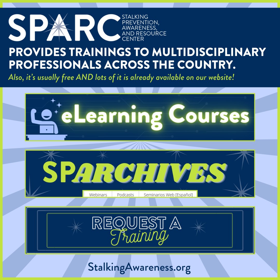 LCADV's tweet image. Training on stalking leads to stronger support for survivors and greater offender accountability. SPARC is eager to support their partners in the field by providing free training and resources! Reach out to SPARC for training StalkingAwareness.org/request-a-trai…. #NSAM2025 #KnowItNameItStopIt