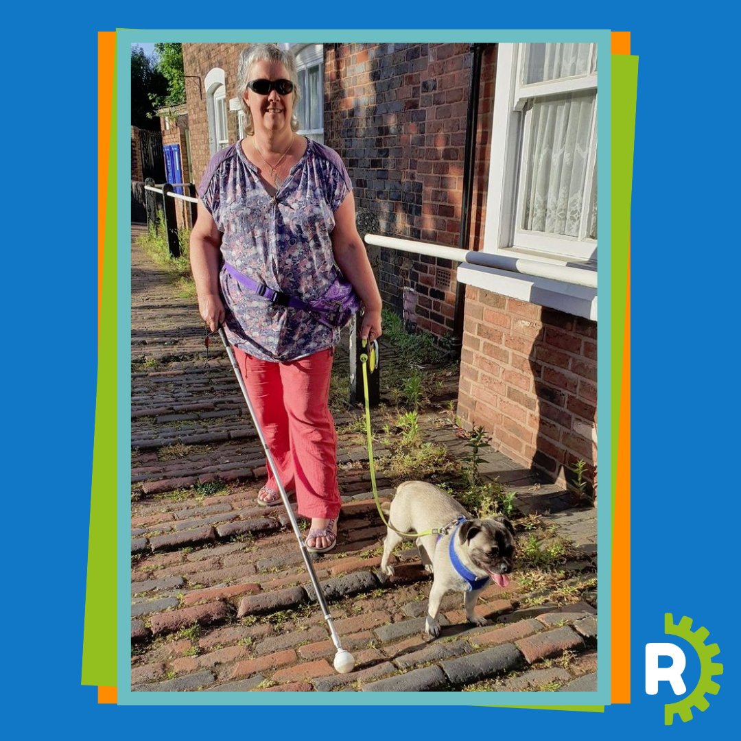 RemapUK's tweet photo. Tracey's cane was painful on her wrists when she walked Ozzie. 🐾 So, Phil from REMAP modified her cane by adding a spring unit, to cushion the vibrations.

Tracey could now enjoy walking Ozzie, and nicknamed her new cane “the tigger stick” for its springy feel. ✨

#Throwback https://t.co/er4T5jvR0J