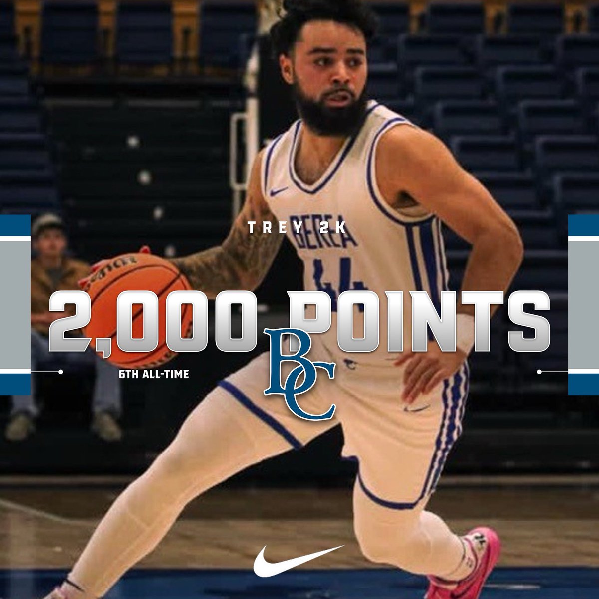 Senior Guard Trey Minter from Louisville, KY scored his 2,000 career point in last night’s game vs. Transylvania! Trey joins very elite company, becoming only the 6th player in @bereacollegembb history to accomplish this milestone! Congratulations 👏 #Trey2K